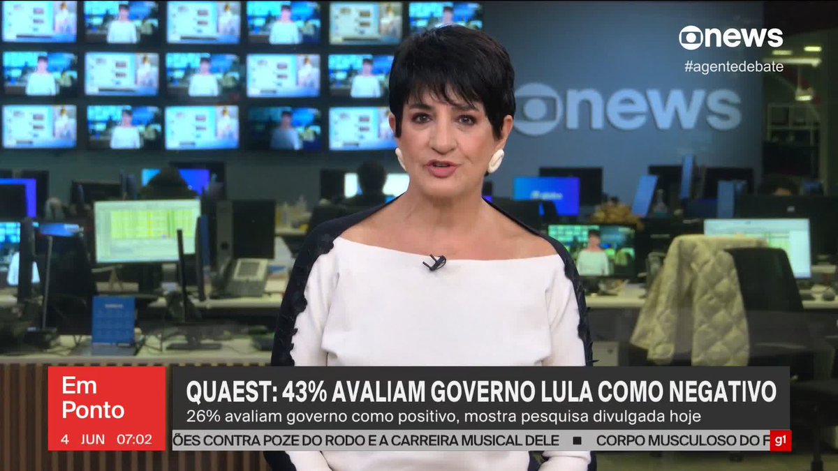 Quaest: 40% aprovam Lula, enquanto 57% desaprovam; instituto ouviu 2.004 pessoas em todo o país entre 29 a 1º de junho. #EmPonto ➡ Assista à #GloboNews: