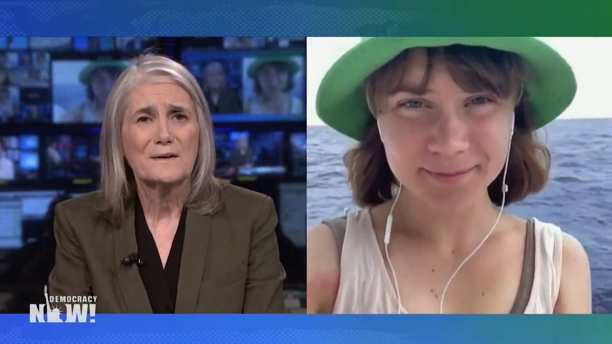 "We have to do everything we can to demand an end to these atrocities and war crimes committed by Israel," says Greta Thunberg. The Swedish climate activist speaks to Democracy Now! from the Mediterranean Sea, aboard the Madleen, as she and other activists sail to Gaza to deliver badly needed humanitarian aid being blocked by Israel.