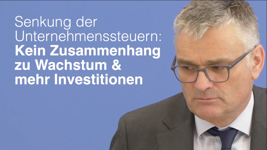 Die Bundesregierung senkt die Unternehmenssteuern, was zu mehr Wachstum und Investitionen führen soll. Dabei gibt es dafür KEINEN nachweisbaren Zusammenhang laut wissenschaftlichen Studien. Wieso behauptet das also die Bundesregierung? Tja...