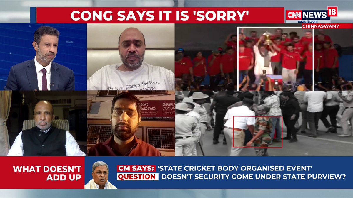 #BengaluruStampede | The event was continued despite stampede because overseas players were on a tight timeline: Political analyst Sanjay Jha The responsibility lies with the Home Minister of Karnataka. Judiciary should see what exactly happened: Abhijit Iyer-Mitra, Senior Fellow, IPCS #Bengaluru #TheHardFacts | Rahul Shivshankar