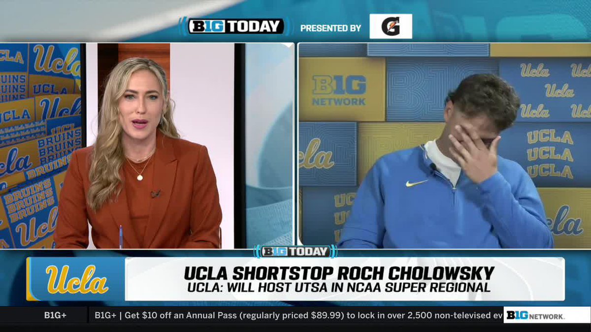 Couldn't let Big Ten Conference POY and DPOY Roch Cholowsky go without asking him about those Christmas cards 😆 Come for the UCLA Baseball star SS's reaction and stay for his explanation 👇 #B1GToday x #B1GBaseball
