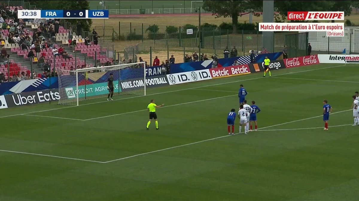 Ouverture du score de Jean-Mattéo Bahoya sur un pénalty obtenu par Johann Lepenant 👊 🇫🇷1-0🇺🇿 #FRAOUZ