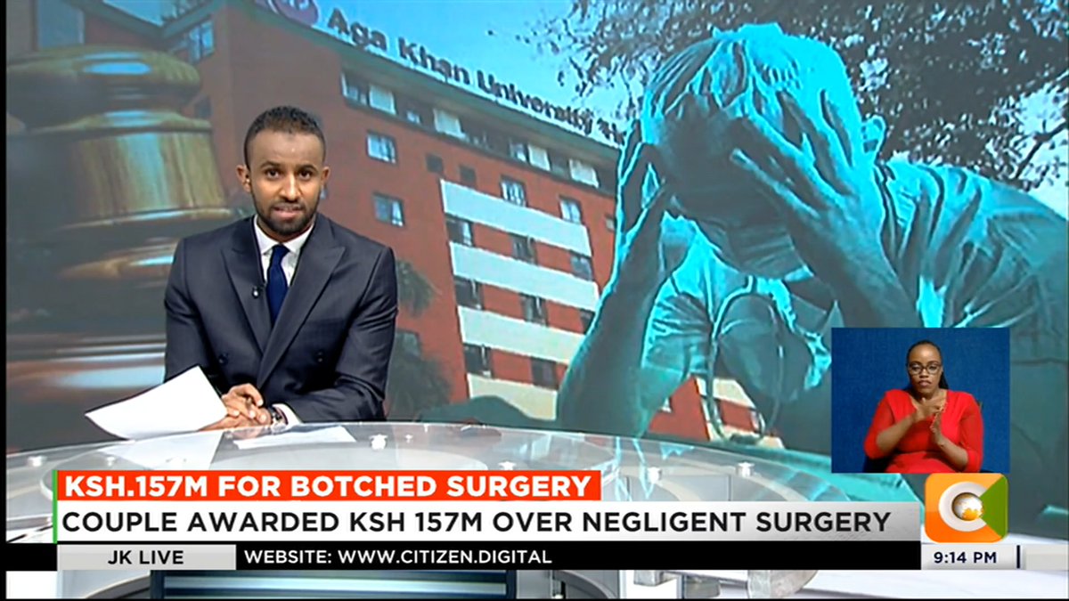 Ksh.157m For Botched Surgery: Couple awarded Ksh 157M over negligent surgery Aga Khan Hospital ordered to compensate Naila Qureshi Court: Dr Raffique Parker botched the procedure Naila’s cervix was illegally removed during the surgery in 2006 #JKLive Jeff Koinange, MBS
