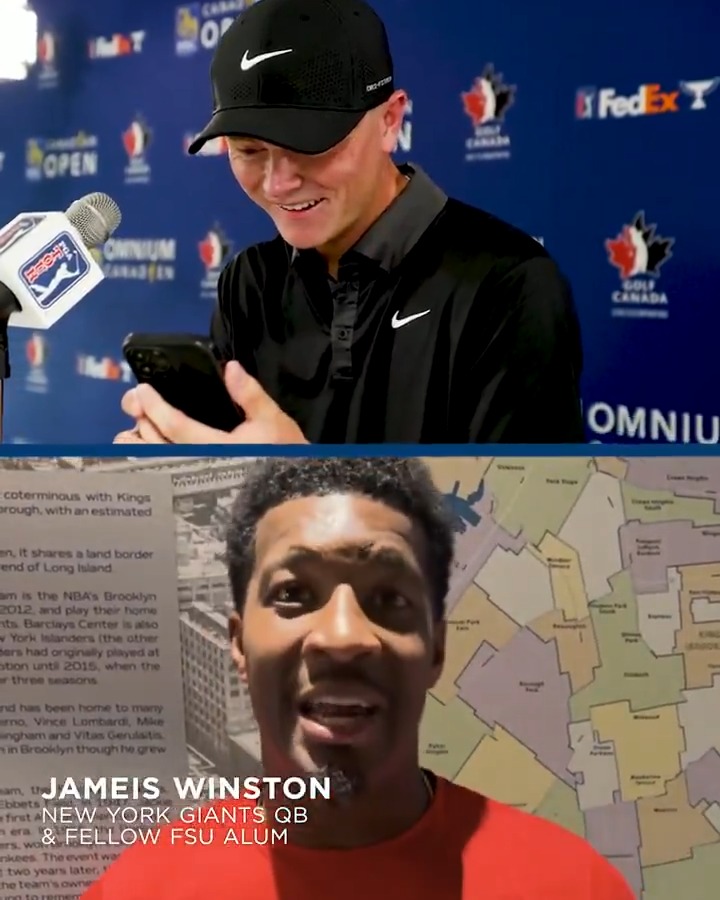 When you get a surprise message from an FSU Football legend! 🤩 New York Giants QB Jameis Winston (Jameis Winston) wishes fellow Nole Luke Clanton the best of luck on his professional debut this week RBC Canadian Open.