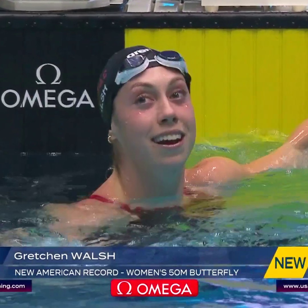 AMERICAN RECORD FOR GRETCHEN WALSH! 🇺🇸 The Olympic gold medalist and Virginia grad just keeps getting faster in the women's 50m butterfly with a 24.66. 📺: Peacock