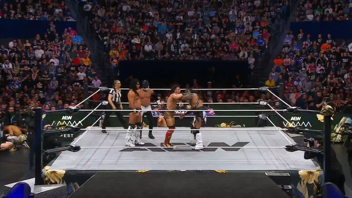 LFI TOSS SPEEDBALL INTO HIS TEAM ON THE OUTSIDE! Watch #AEWFyterFest LIVE on TBS &amp; MAX