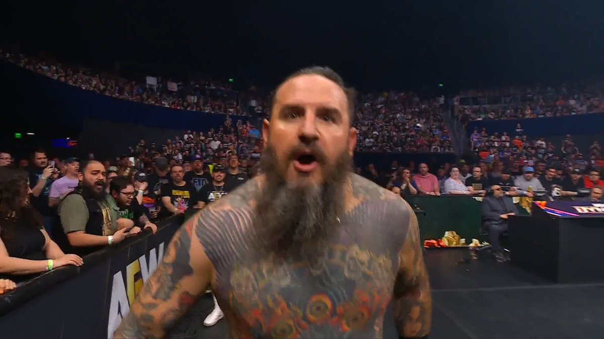 Brody King caught Máscara Dorada from the barricade, Powerbombed him on Claudio Castagnoli on the chair. THEN TOOK THEM BOTH OUT WITH THE RUNNING CROSSBODY. 🔥