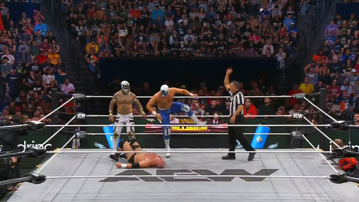 What a double team from Atlantis CMLL + TEMPLARIO CMLL! Watch #AEWFyterFest LIVE on TBS &amp; MAX