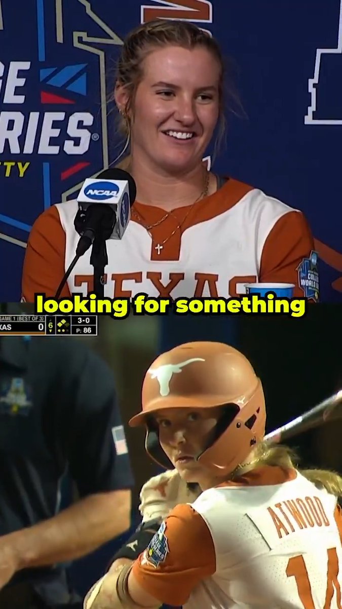 "I saw my opportunity and I took it." Reese Atwood explains her approach on her go-ahead hit on a 3-0 count in the sixth inning of Texas Softball's Game 1 win in the #WCWS finals.