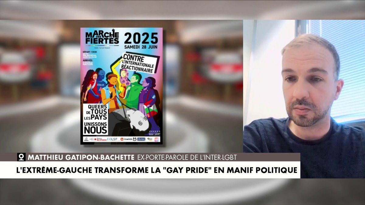 Une jeune femme voilée, un sac aux couleurs du drapeau palestinien, un homme blanc lynché... L'affiche de la marche des fiertés suscite l'indignation, à l'image de Matthieu Gatipon-Bachette, ancien porte-parole de l'inter-LGBT : «C'est un véritable hold-up», dans #MorandiniLive