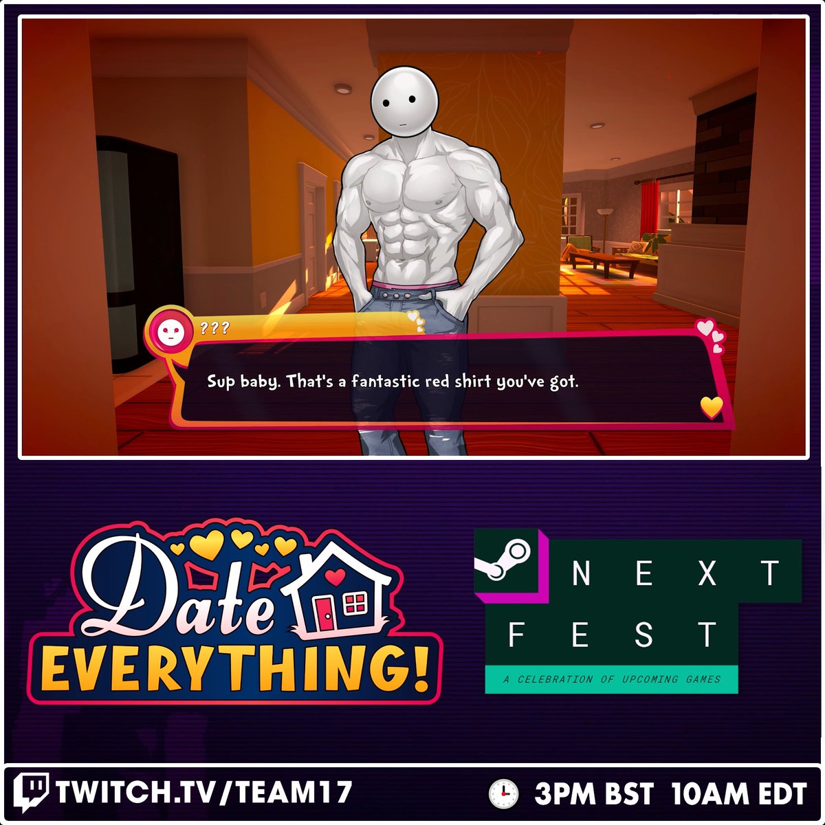 Are you ready to Date Everything? 💕 Join Team17 for their livestream today at 3pm BST, as they look for love in the demo! 🔗 🕒 3PM BST | 10AM EDT