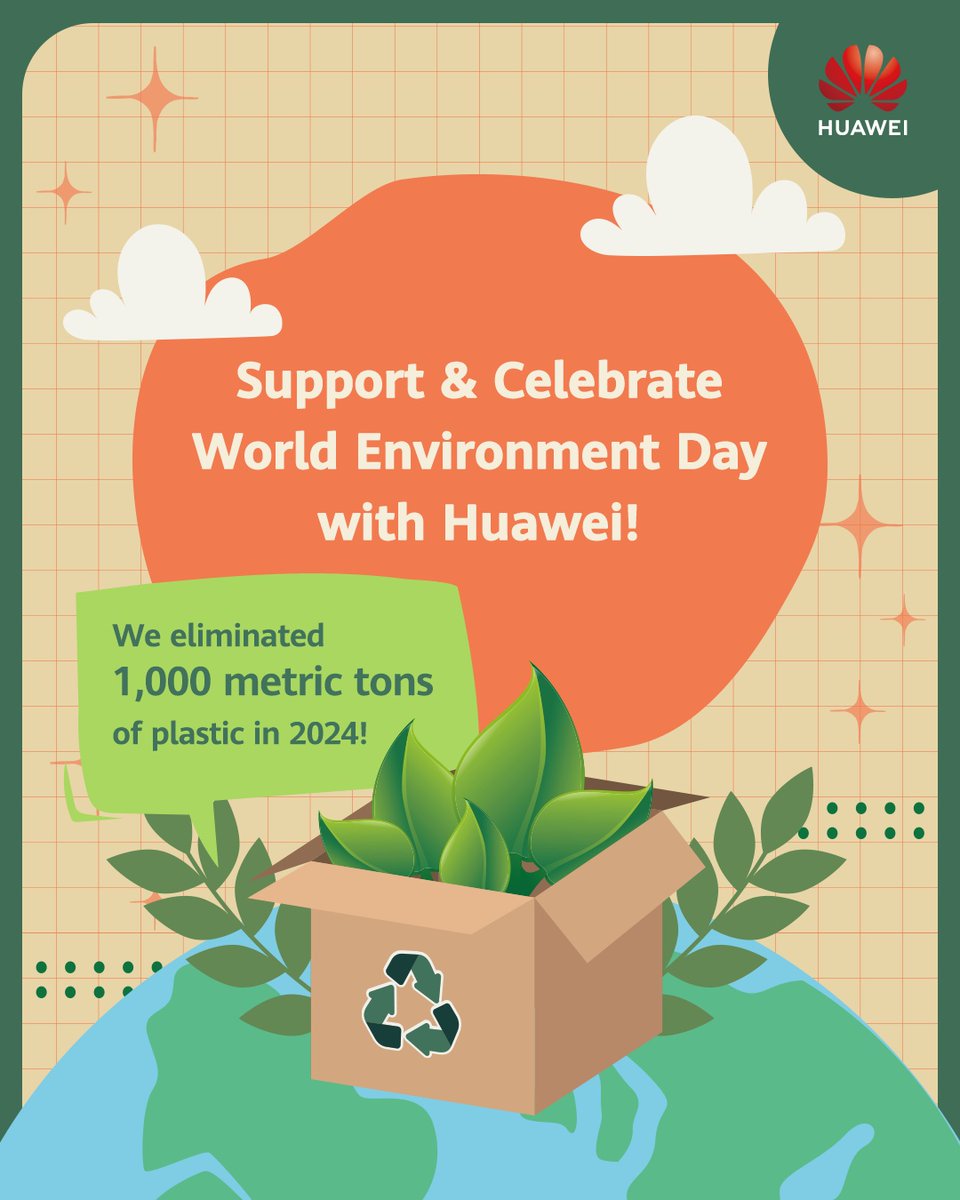 DYK: #Huawei eliminated 1,000 metric tons of plastic in 2024! We did this by adopting a "Reduce, Eliminate, Reuse, and Recycle" strategy to promote a circular economy for plastics! Do your bit to #BeatPlasticPollution this #WorldEnvironmentDay & learn more here: 💚