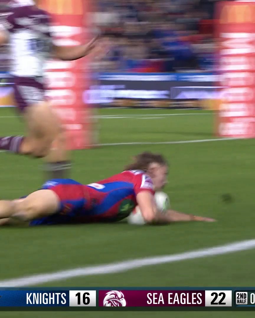 Sharpe gets a double to draw the game! 👊 #NRLKnightsManly