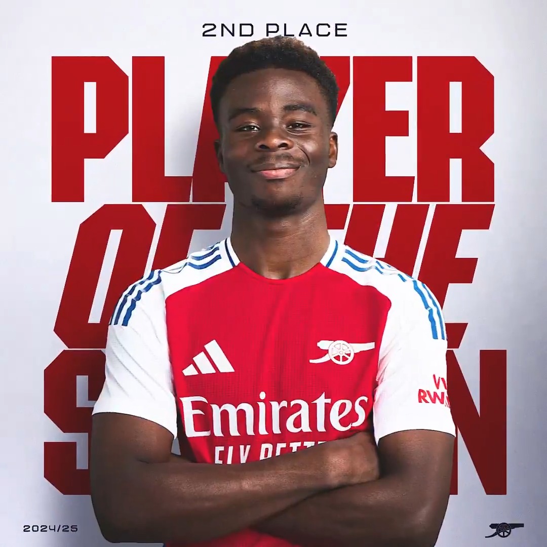 Continuing to shine on the biggest stage ⭐️ Bukayo Saka secures second place in our Player of the Season vote 🥈