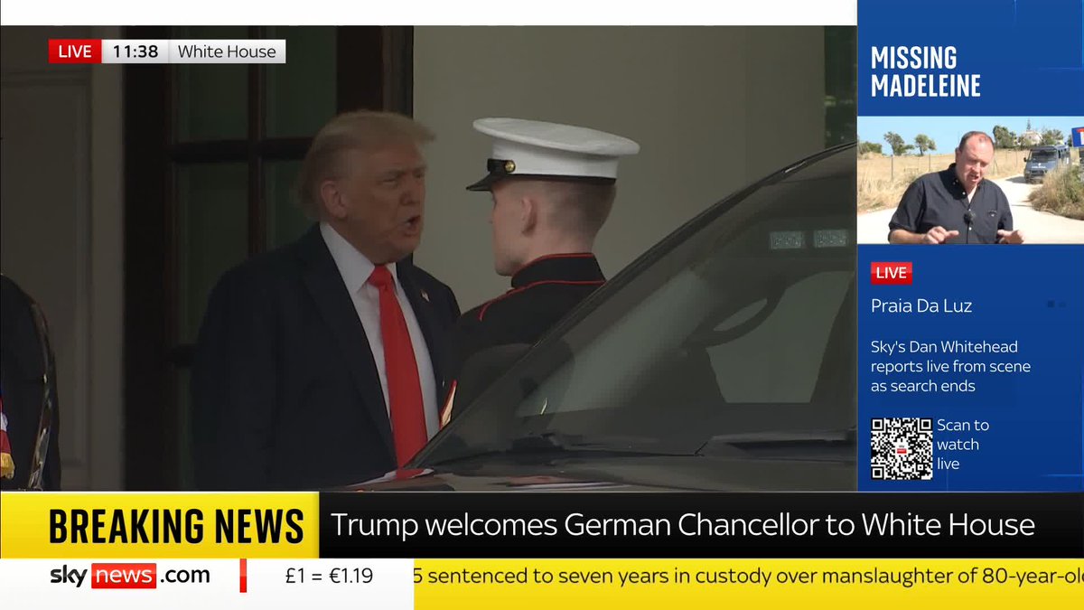 President Trump welcomes the German Chancellor to the White House. 📺 Sky 501, Virgin 602, Freeview 233 and YouTube