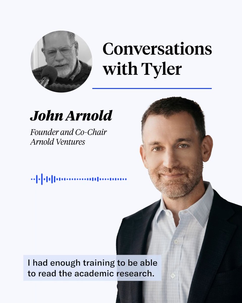 Tune in to the latest episode of Conversations with Tyler with tylercowen featuring @johnarnoldfndtn for a conversation on the future of energy and philanthropy — and some personal opinion on modernist architecture. Listen now:
