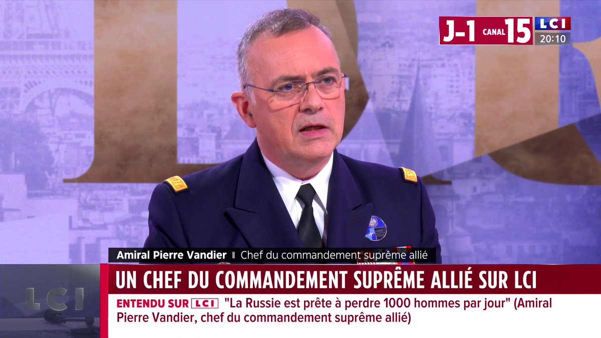 🗣️ "Les Russes savent souffrir en masse" explique l'Amiral Pierre Vandier, Chef du commandement suprême allié (OTAN) ▶️ Darius Rochebin