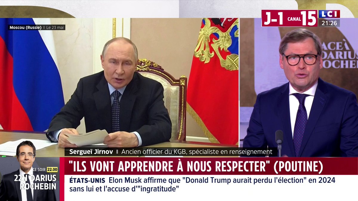Poutine : « Je ne sens aucune sincérité chez lui. Il déteste l'Ukraine et veut la détruire, tout simplement », confie Sergueï Jirnov, auteur, ex-espion du KGB, expert ▶️ Darius Rochebin