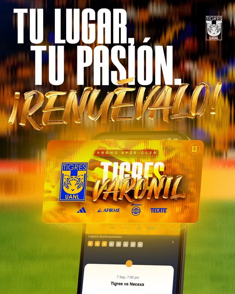 ⌛️ Se acerca un nuevo Torneo y con ello la Renovación de Abonos para el AP25-CL26. 🌋💛➡️ Tendrás 9 al 22 de Junio para asegurar 𝑻𝒖 𝑳𝒖𝒈𝒂𝒓, 𝑻𝒖 𝑷𝒂𝒔𝒊𝒐́𝒏 en la tribuna del estadio más pasional de México. #SiempreContigo 👊🏼 #EstoEsTigres 🐯