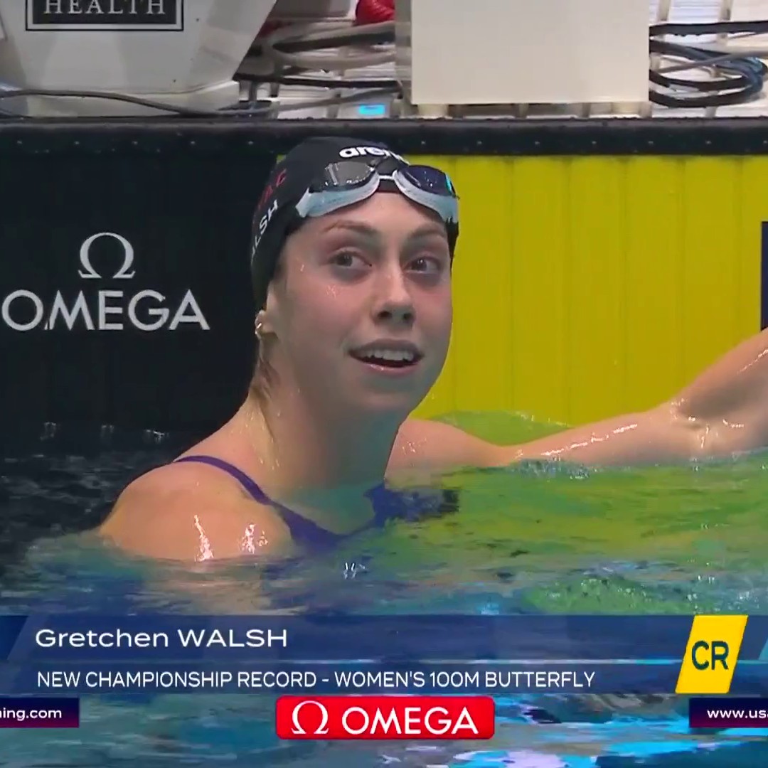 Look at Gretchen Walsh go! 🤯 DOMINANCE for a 100m butterfly national title. 📺 Peacock | #ToyotaNationals
