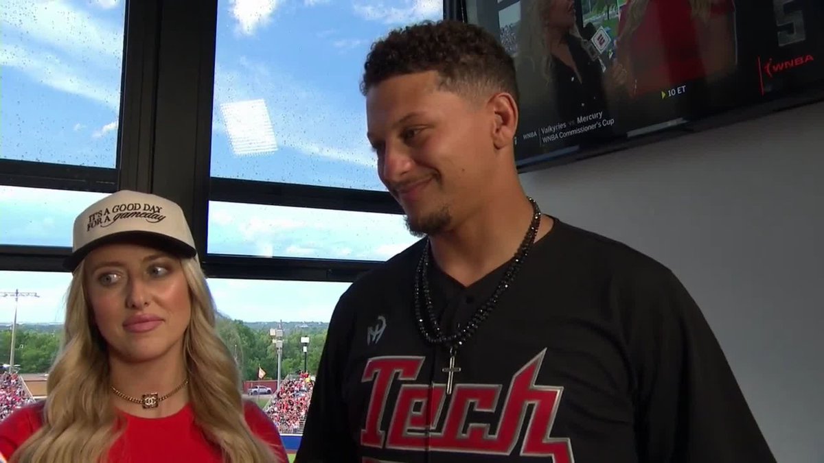 "I love Texas Tech and everything Texas Tech's about. To have NiJa here along with the other girls it's been fun to watch." Patrick Mahomes II & @BrittanyLynne are here in OKC supporting Texas Tech Softball‼️ #WCWS x 🎥 ESPN