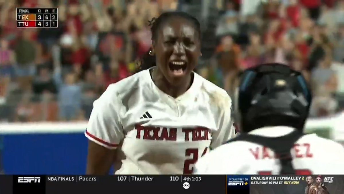 NiJaree Canady closes out the win for Texas Tech Softball! A winner-takes-all Game 3 of the Women’s College World Series awaits tomorrow night 👀 (📹: ESPN)
