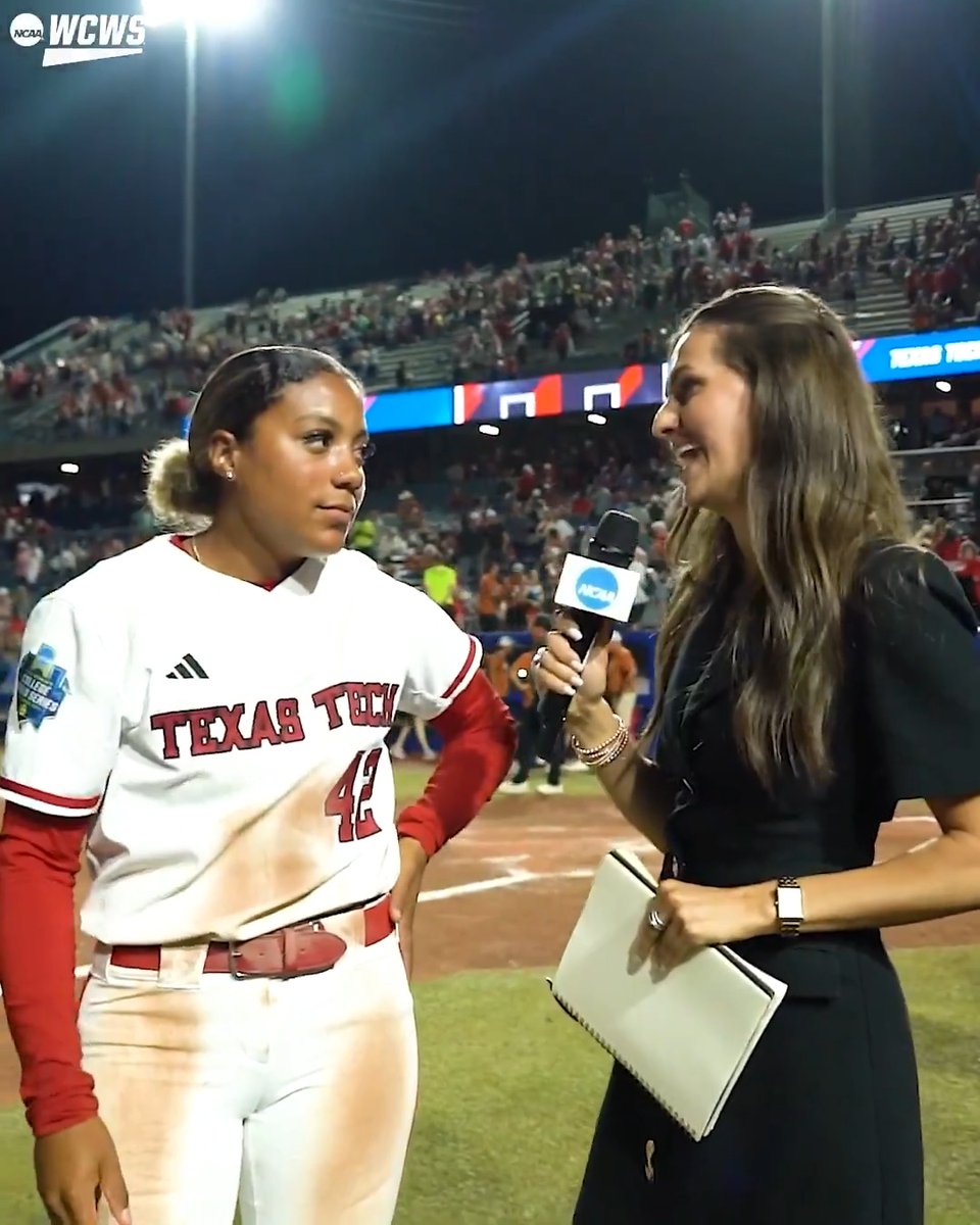 "We don't want to lose, so just going up there and fighting for each other." Mihyia Davis is with Michella Chester after Texas Tech Softball forced a game three in the #WCWS finals.