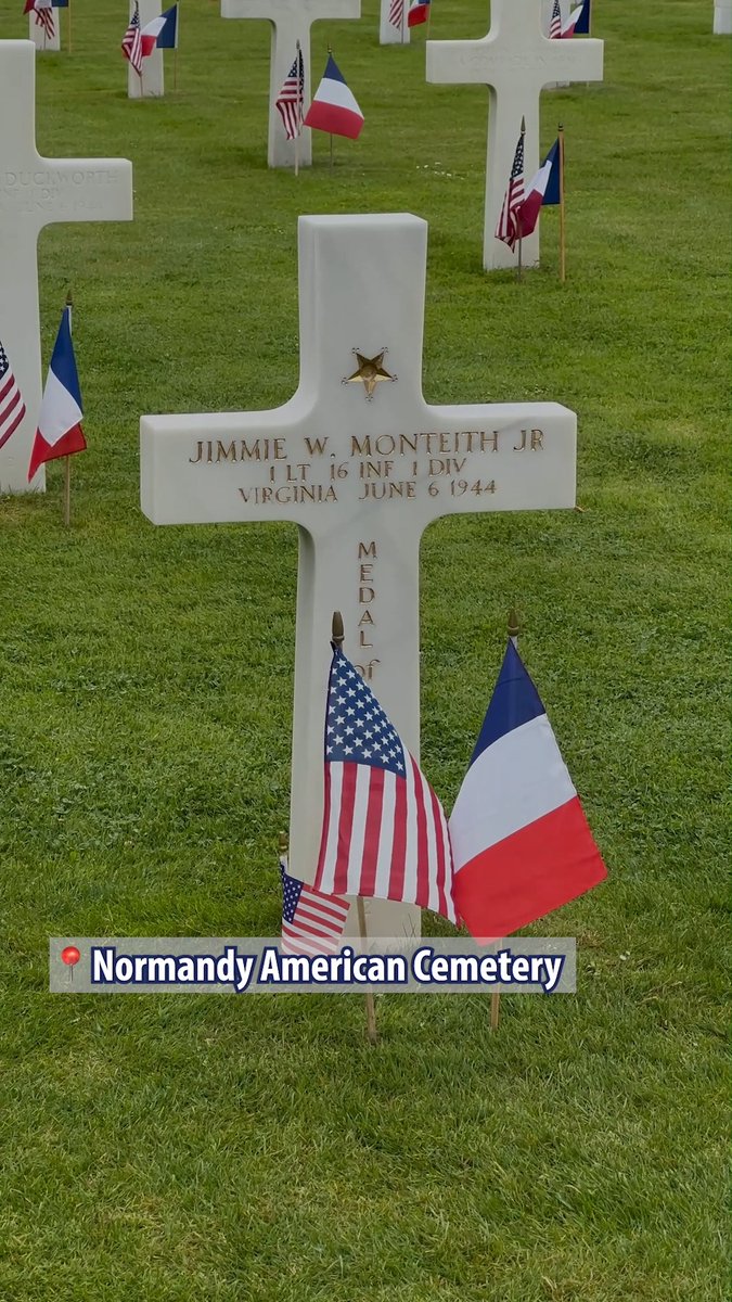 Today we remember World War II Medal of Honor recipient 1st Lt. Jimmie W. Monteith Jr. During the Omaha landings, Monteith rallied his men in the face of withering fire and led them in a daring assault across the open beach. He then personally guided tanks through minefields to reduce enemy strong points. Despite fierce counterattacks, he inspired his men to capture critical high ground and unhinge the enemy defenses. Monteith was killed in the fighting and received a posthumous Medal of Honor for his courage and leadership. He is buried at Normandy American Cemetery, plot I, row 20, grave 12.