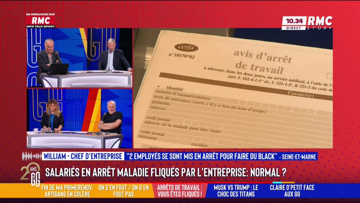 🤒 Des entreprises fliquent les salariés en arrêt maladie 📞 William : "On a eu 2 employés qui ont fait des arrêts de complaisance pour aller travailler au noir... Ils prévoyaient des chantiers au noir, ils nous piquaient de l'outillage pour aller faire nos chantiers !" #GGRMC