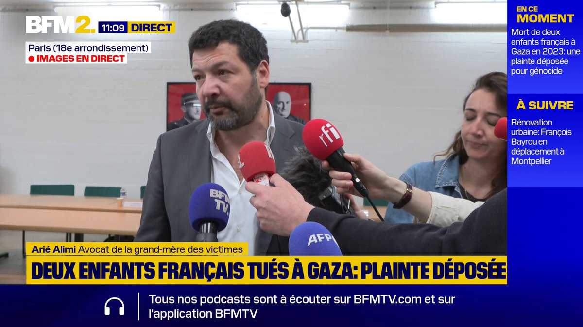 💬 "Avec une simple plainte déposée en France, on renforce l'ordre juridique international" Arié Alimi est l'avocat de la grand-mère de deux enfants français tués à Gaza qui porte plainte pour génocide contre les autorités israéliennes #BFM2