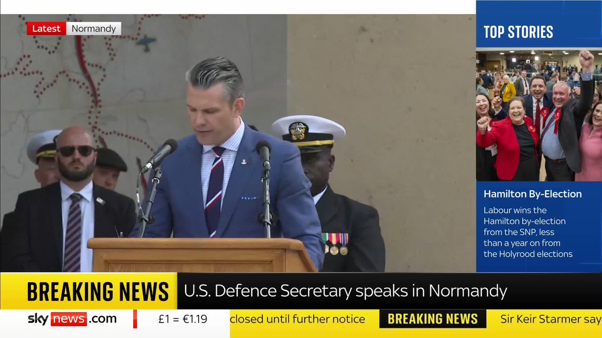 US Defence Secretary Pete Hegseth is speaking in Normandy, commemorating the 81st anniversary of D-Day. 📺 Sky 501, Virgin 602, Freeview 233 and YouTube