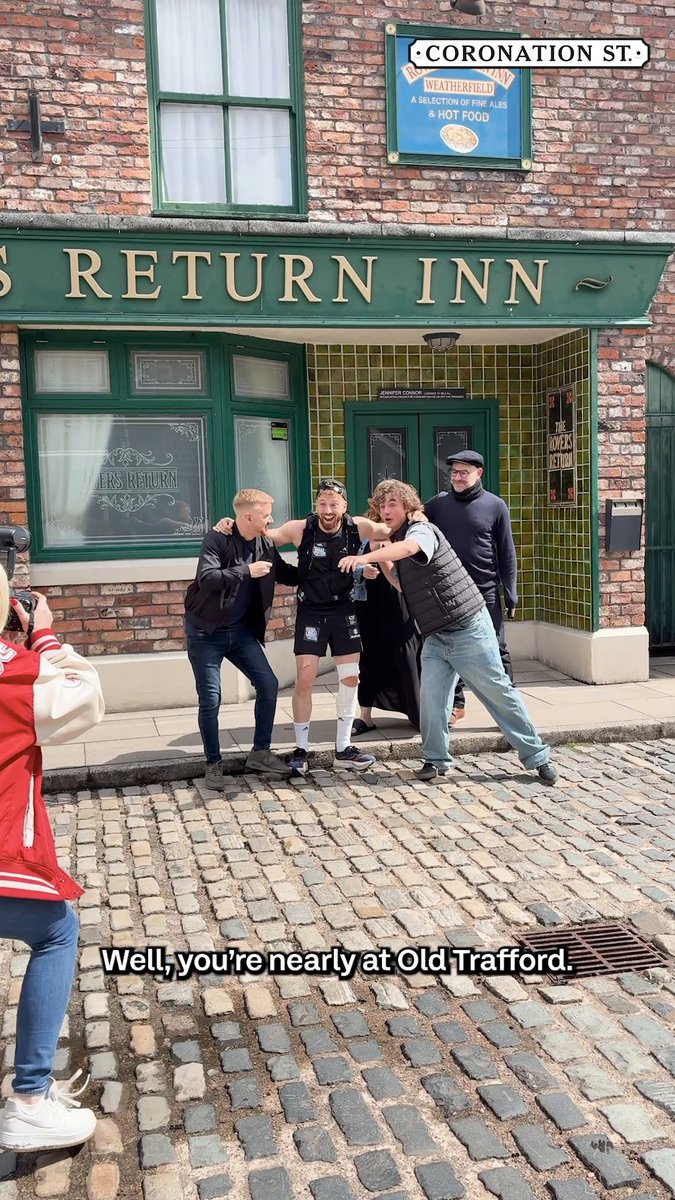 Here he is! 5 days and over 260 miles on foot and bike! Over 1 million raised and so close to that finish line at Old Trafford ⚽️ Go on Sam! @itv Soccer Aid @samthompsonuk #MatchBallMission #Corrie