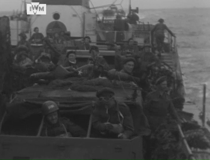 Assault units from the 3rd Division's 8th Brigade land on the coast of Normandy at 'Sword' Beach on D-Day, 6 June 1944. Film: IWM A70 29-1-2 <1/2>