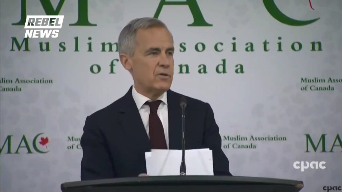 PM Carney speaks to the Muslim Association of Canada during an Eid al-Adha event, noting "these events bring sadness" as he highlights "intolerable suffering around the world, including in Gaza." Shouts of "Free Palestine!" are heard in the crowd as Carney leaves the stage.