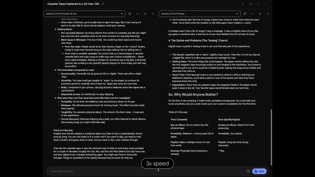 Watch Gemini 2.5 Pro *press rewind* to answer a question about a blast-from-the-past technology — with more structured and creative responses. ⏪