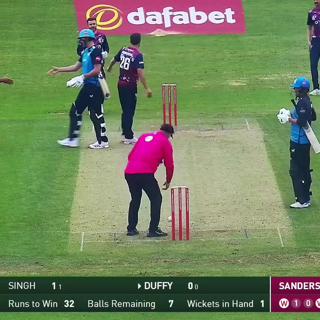 BEN SANDERSON HAS TAKEN A HAT-TRICK FOR NORTHAMPTONSHIRE STEELBACKS!!! He finishes with incredible figures of SIX wickets for eight runs 🤯