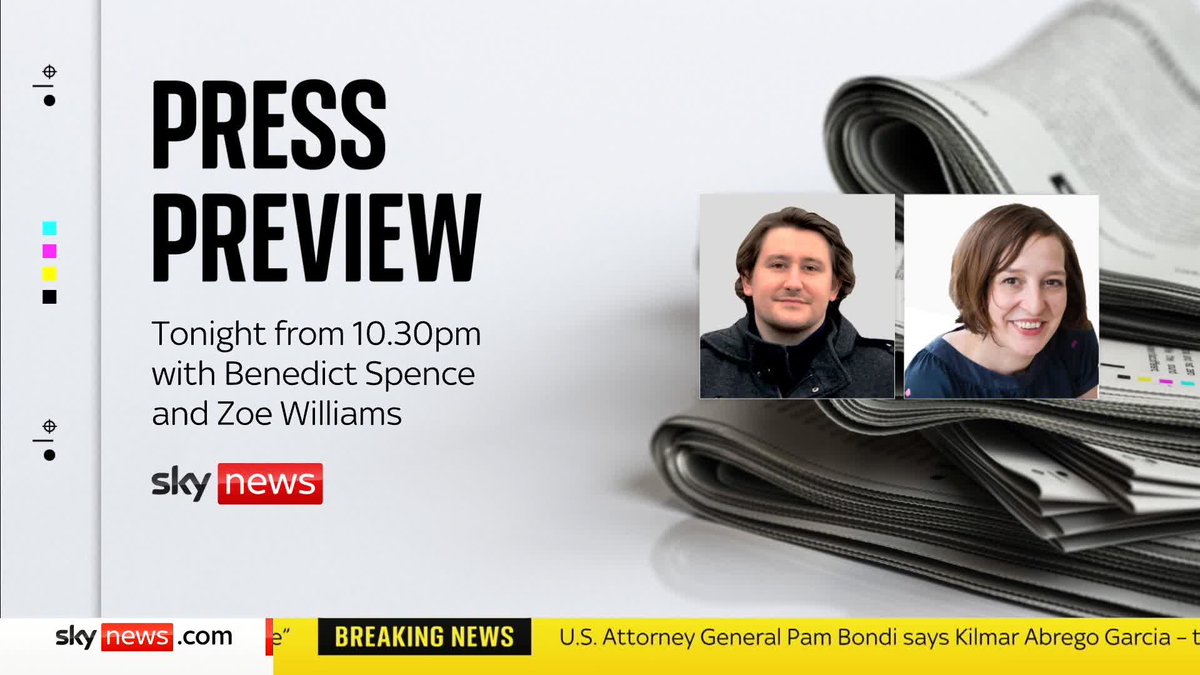 What's in tomorrow's newspapers? 🗞 Sky’s Barbara Serra is joined on tonight's Press Preview with Political commentator Benedict Spence and Guardian Columnist Zoe Williams. ⏰10.30 PM 📱 #SkyPapers 🔗 📺 Sky 501, Freeview 233 and YouTube