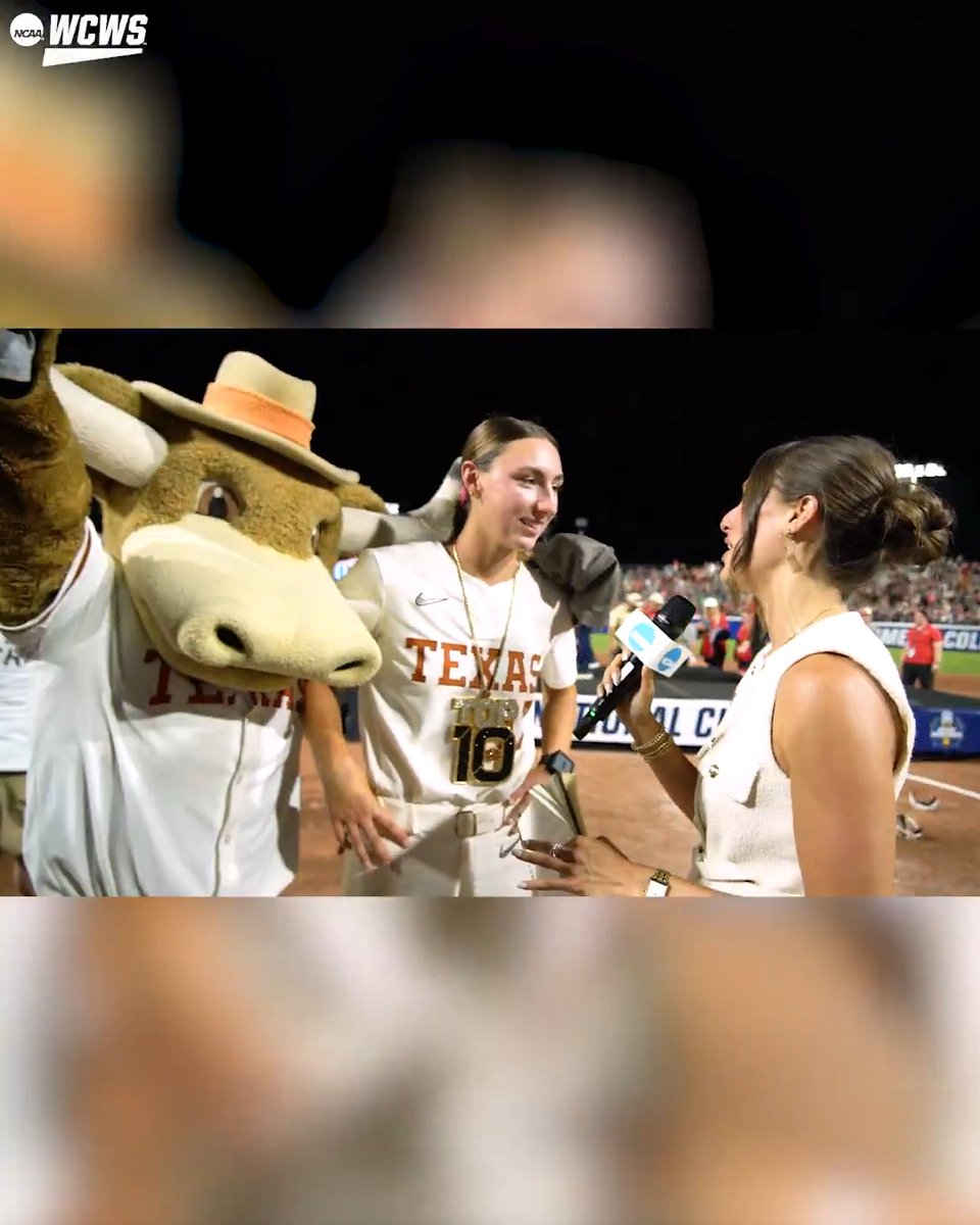 "There's only one first so it means the world that it was us." Teagan Kavan won MOP after posting a 0.00 ERA in the #WCWS. She is with Michella Chester after leading Texas Softball to the title.