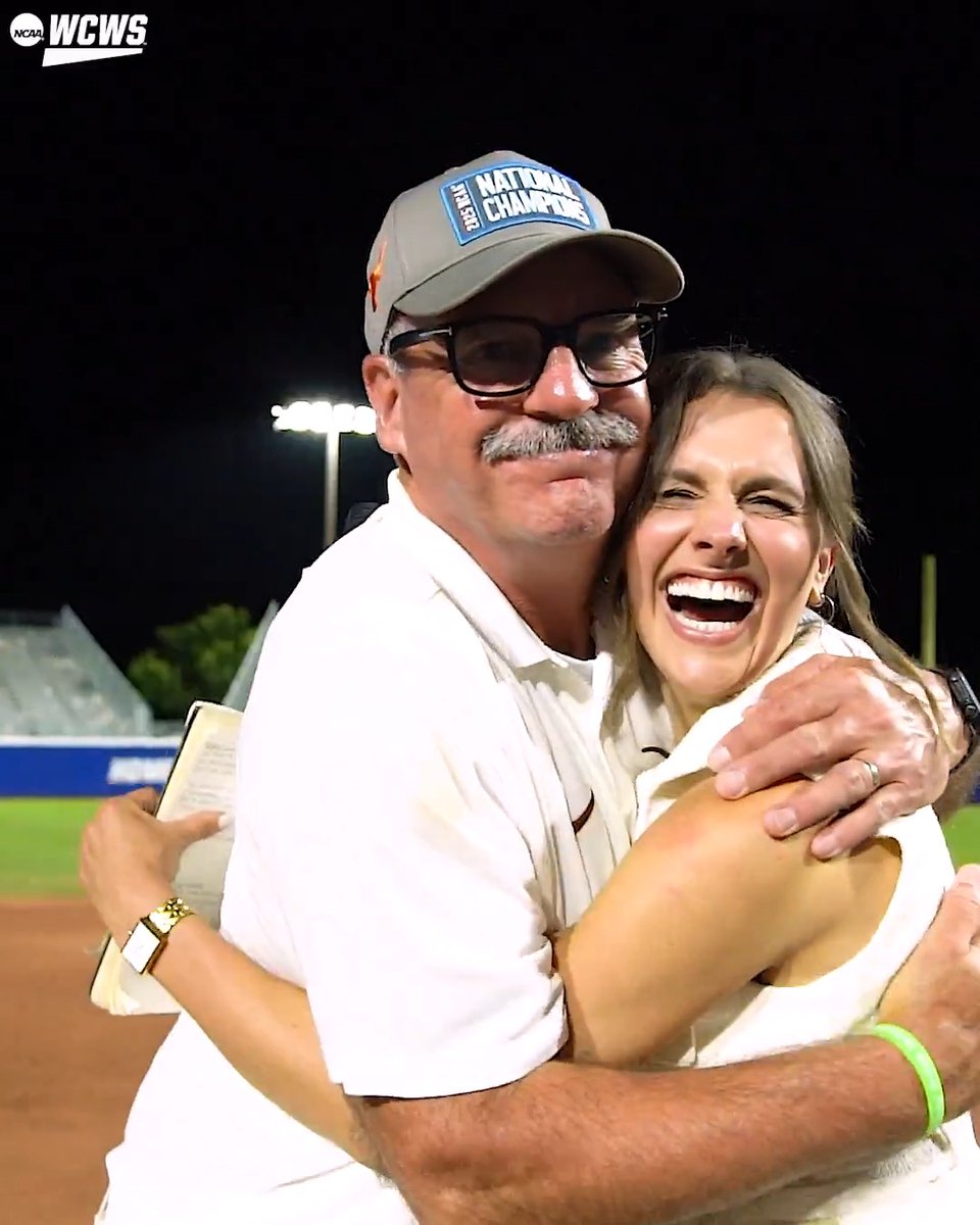 "We want to leave our jerseys in a better place, and I think they've done that this week." Texas Softball Head Coach Mike White is with Michella Chester after winning his first-ever title as a head coach and the first in Texas history. #WCWS