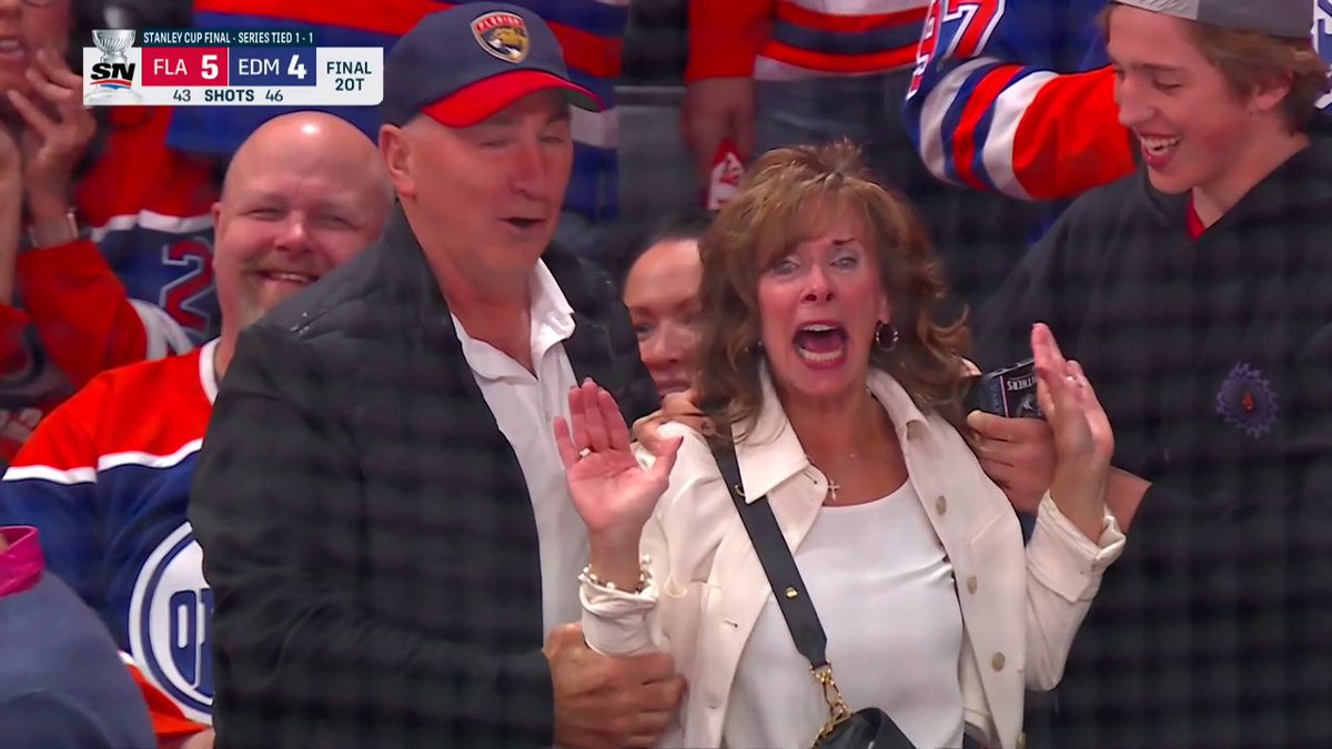 Brad Marchand's mom was LOVING her son's double OT winner 🤩 #StanleyCup