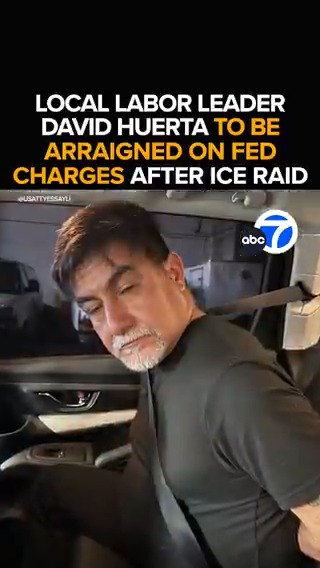 #BREAKING: David Huerta, SEIU president, will be arraigned on federal charges Monday after being accused of obstructing federal agents during an ICE raid, U.S. Attorney Bill Essayli says. Heated reactions to the raids and arrests - Tonight at 11 from ABC7