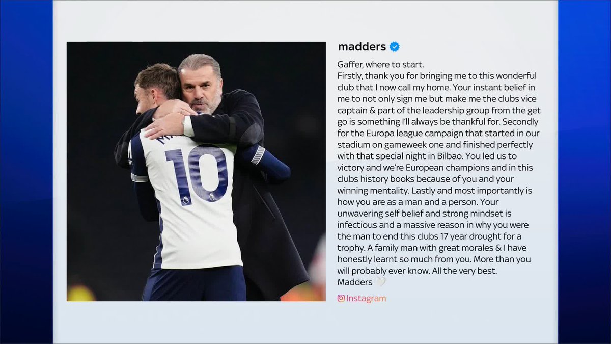 James Maddison has written a long message on social media thanking Ange Postecoglou after he was sacked by Tottenham Hotspur yesterday ⚪