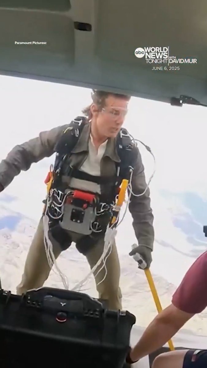 Tom Cruise has landed in the Guinness Book of World Records for one of his stunts for his new movie, "Mission: Impossible The Final Reckoning"— setting a record for burning parachute jumps. David Muir reports.