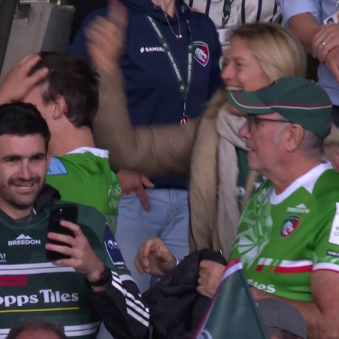 Julián Montoya's dancing dad 🕺 It's pure joy for the Montoya family who flew over from Argentina to watch their man at Leicester Tigers for the first time.