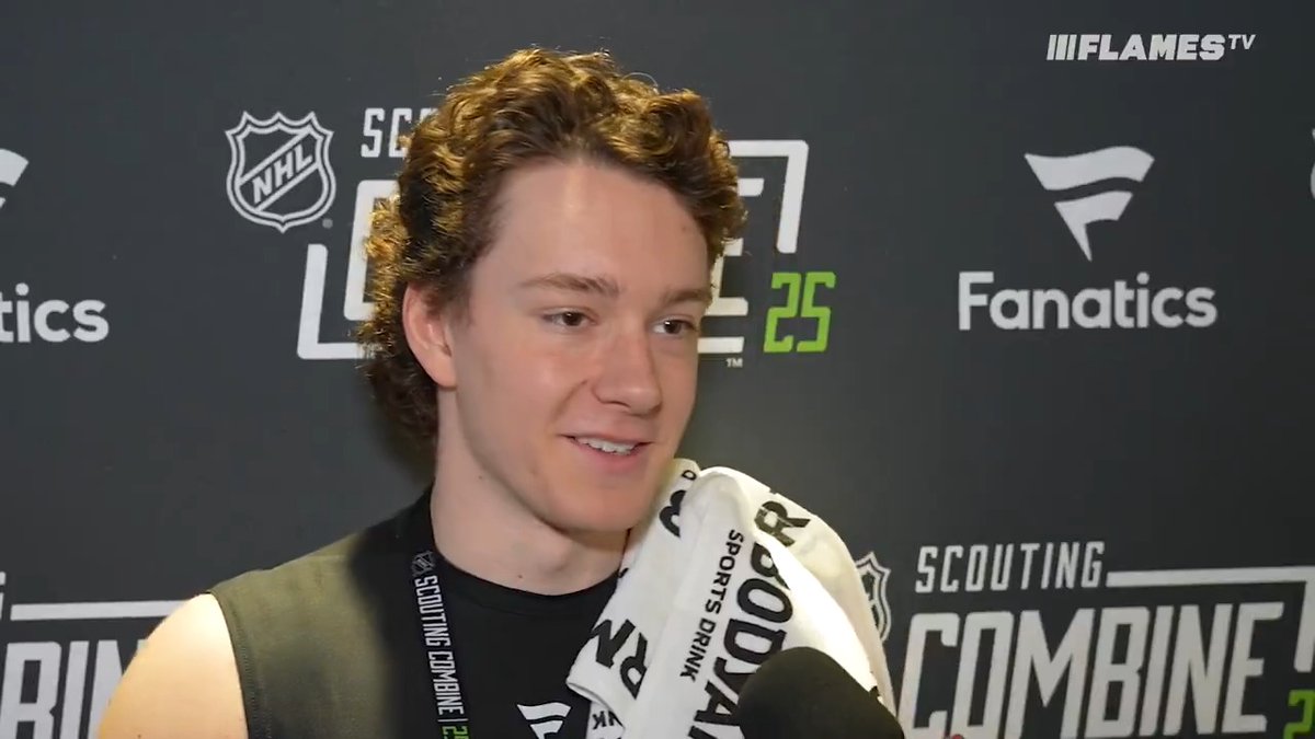 "Coming in as a 16-year-old, I remember one of the first things was him giving me advice." Cameron Reid speaks on learning from #Flames prospect Hunter Brzustewicz a year ago in Kitchener and thoughts on his NHL Combine experience.