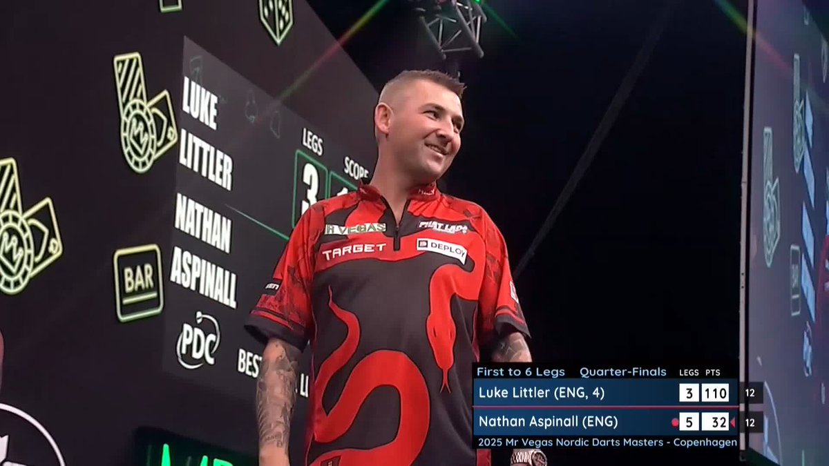 ASPINALL DENIES LITTLER! What a performance from Nathan Aspinall! The Stockport star defeats Luke Littler for just the second time in his career to book his place in the semi-finals here in Copenhagen! 📺 #NordicDarts25 | QF
