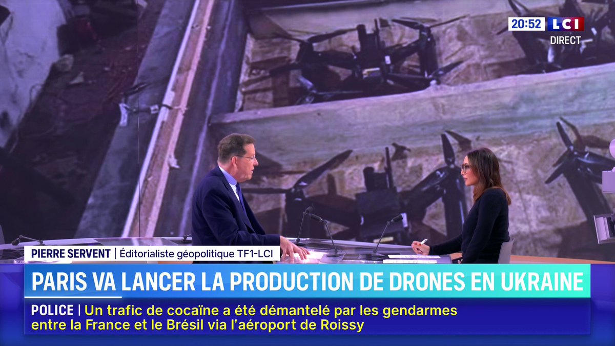 🗣️ Des entreprises françaises vont produire des drones en Ukraine : "c'est pas trop tôt" réagit Pierre Servent : "nous les Européens, il va falloir qu'on s'implique certainement beaucoup plus pour aider l'Ukraine qui ne peut pas et ne doit pas perdre" ▶️ ✦ Margot Haddad ✦