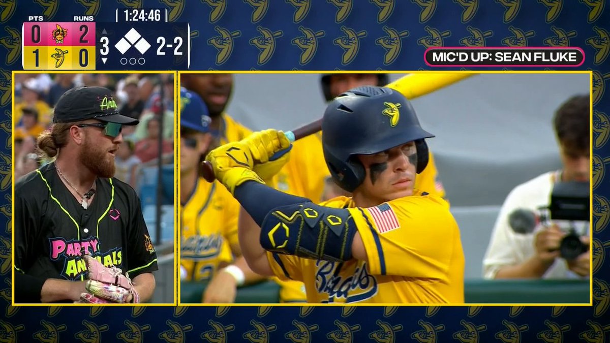 “Hey we’re on ESPN man, this is crazy.” Party Animals pitcher Sean Fluke was mic'd up on the mound 😂 🍿 Savannah Bananas on ESPN2/ESPN+/Disney+