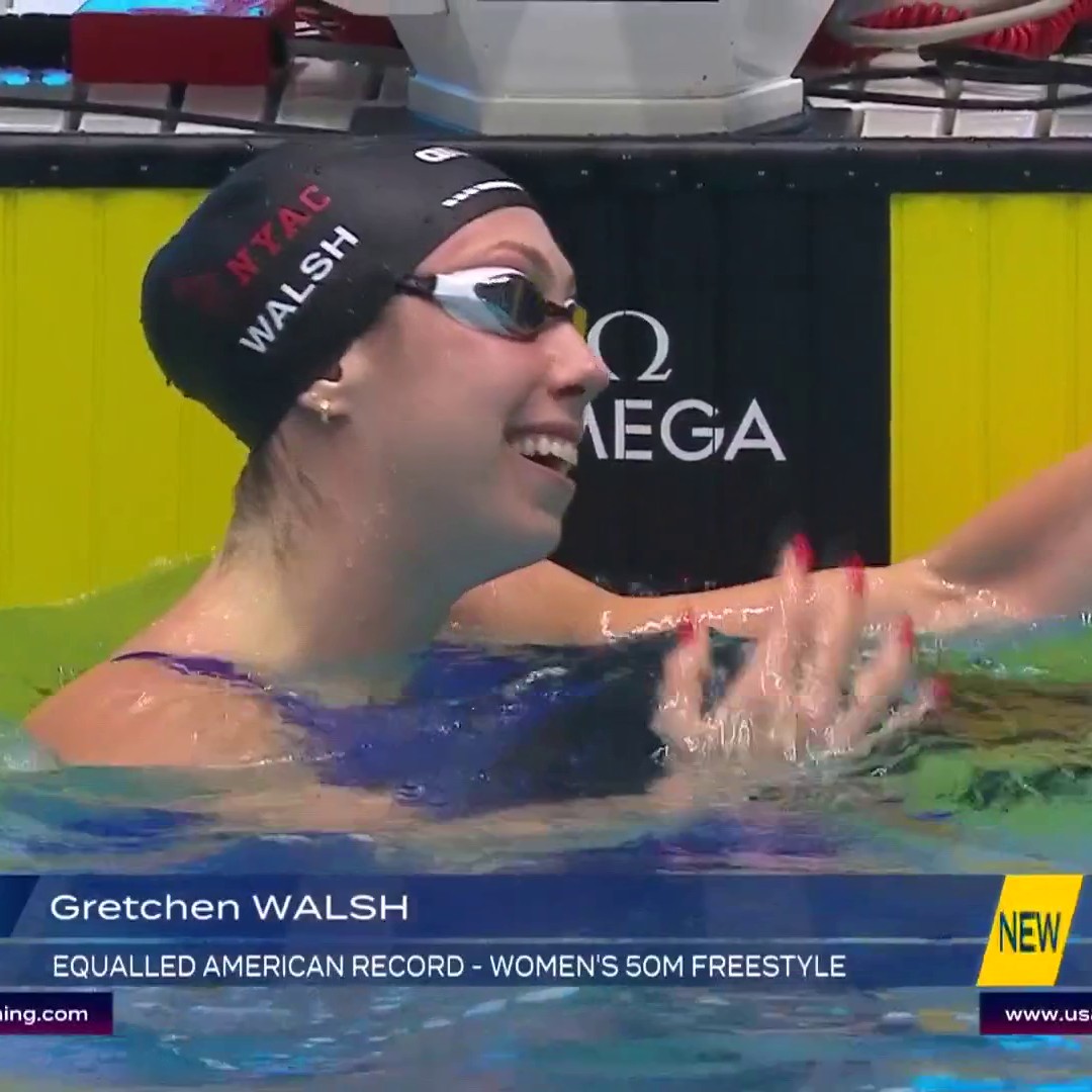 Gretchen Walsh ties Kate Douglass’ 50m free AMERICAN RECORD to win the national title! 🇺🇸 📺: Peacock | #ToyotaNationals