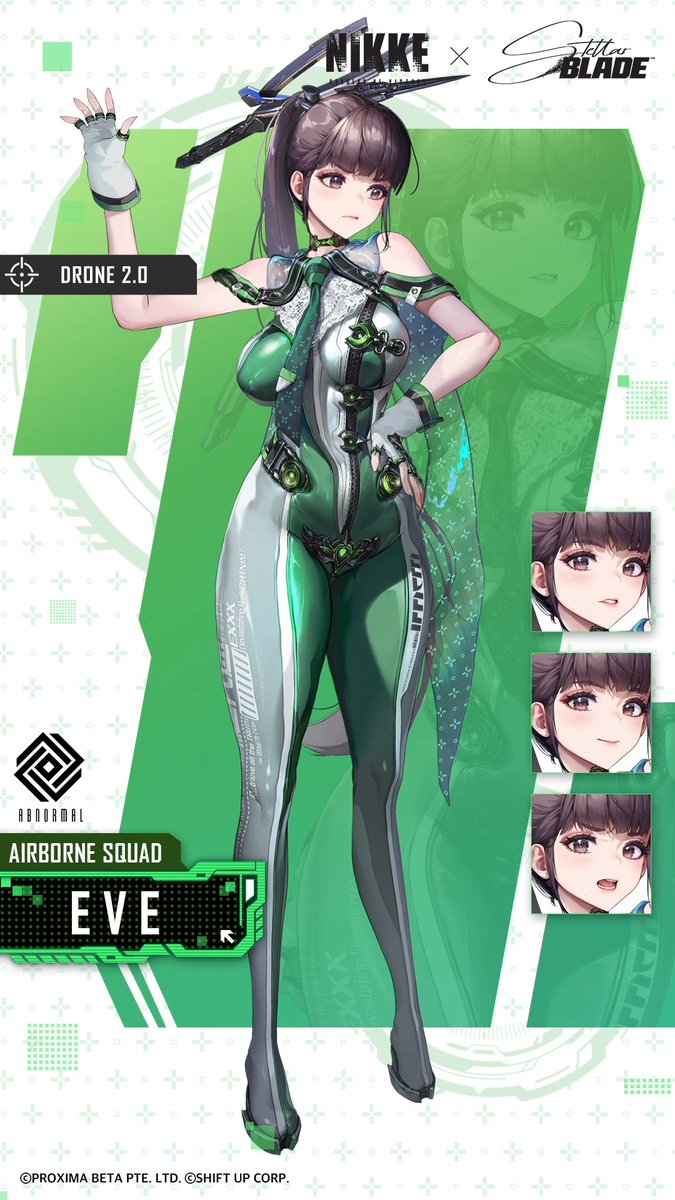 【NIKKE PROFILE - EVE】 ✅ Manufacturer: Abnormal ✅ Affiliation: Airborne Squad ✅ Weapon: AR: Drone 2.0 A member of the 7th Airborne Squad. Like other airborne squad members, she possesses outstanding physical abilities. For some reason, she appears rather naive about the world. HD Ver 🔗: #NIKKE #NIKKExStellarBlade #NIKKECollab #EVE